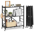 Three-Tier Folding Storage Rack with Casters: Ideal for kitchens, garages, basements, or pantries