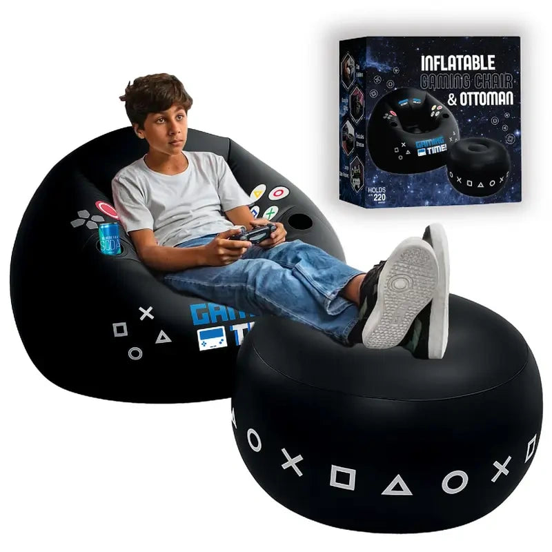 Inflatable game chair for children and teens, with cup holders and side pockets