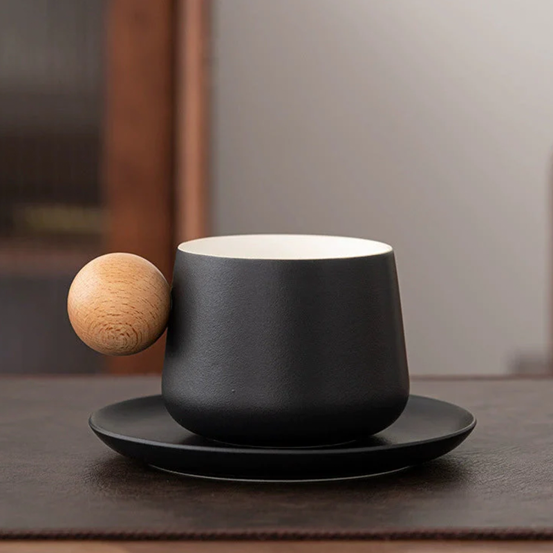 Creative Handle Ceramic Mug & Saucer – Nordic Style Gift Set
