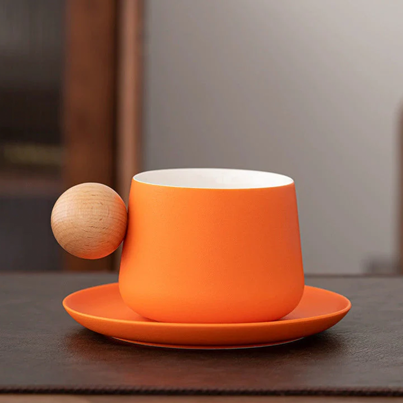 Creative Handle Ceramic Mug & Saucer – Nordic Style Gift Set