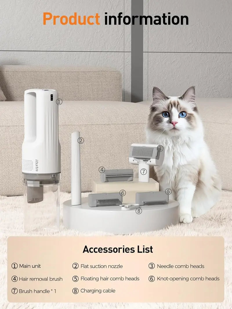 Cordless Pet Grooming Vacuum Set, 60dB quiet hair removal